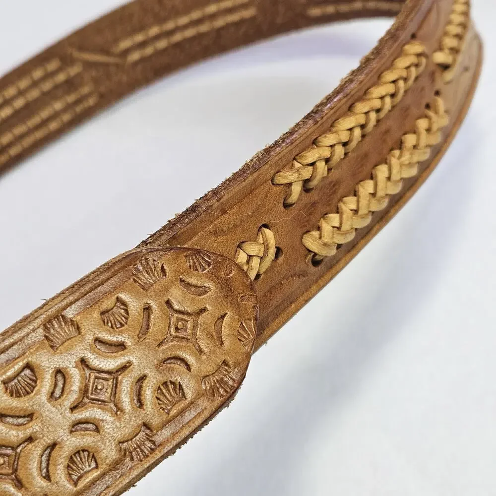 Vintage Tooled Leather Western Belt Mens 42 Boho Southwestern Removable Buckle